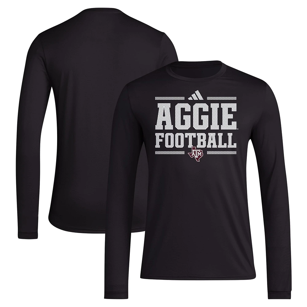 T-shirt à manches longues pour hommes adidas Texas A&M Aggies Locker Football Pre-Game AEROREADY noir