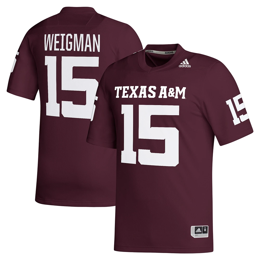 Maillot de footballeur adidas Conner Weigman pour homme, couleur bordeaux, Texas A&M Aggies NIL