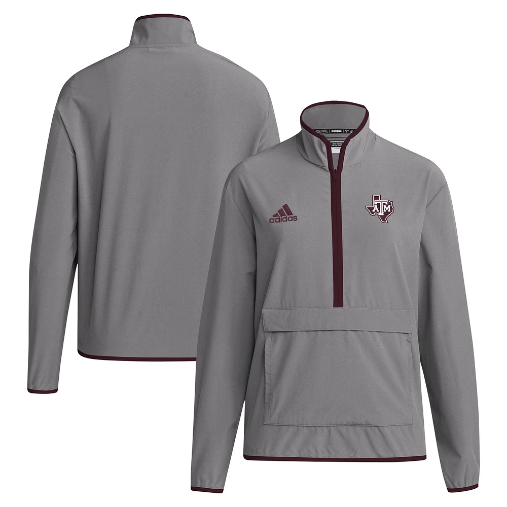 Men's adidas Gray Texas A&M Aggies 2024 Coaches Sideline Half-Zip Jacket