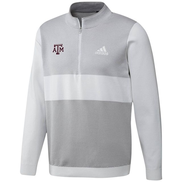 Veste grise adidas Texas A&M Aggies Knit Quarter-Zip pour homme