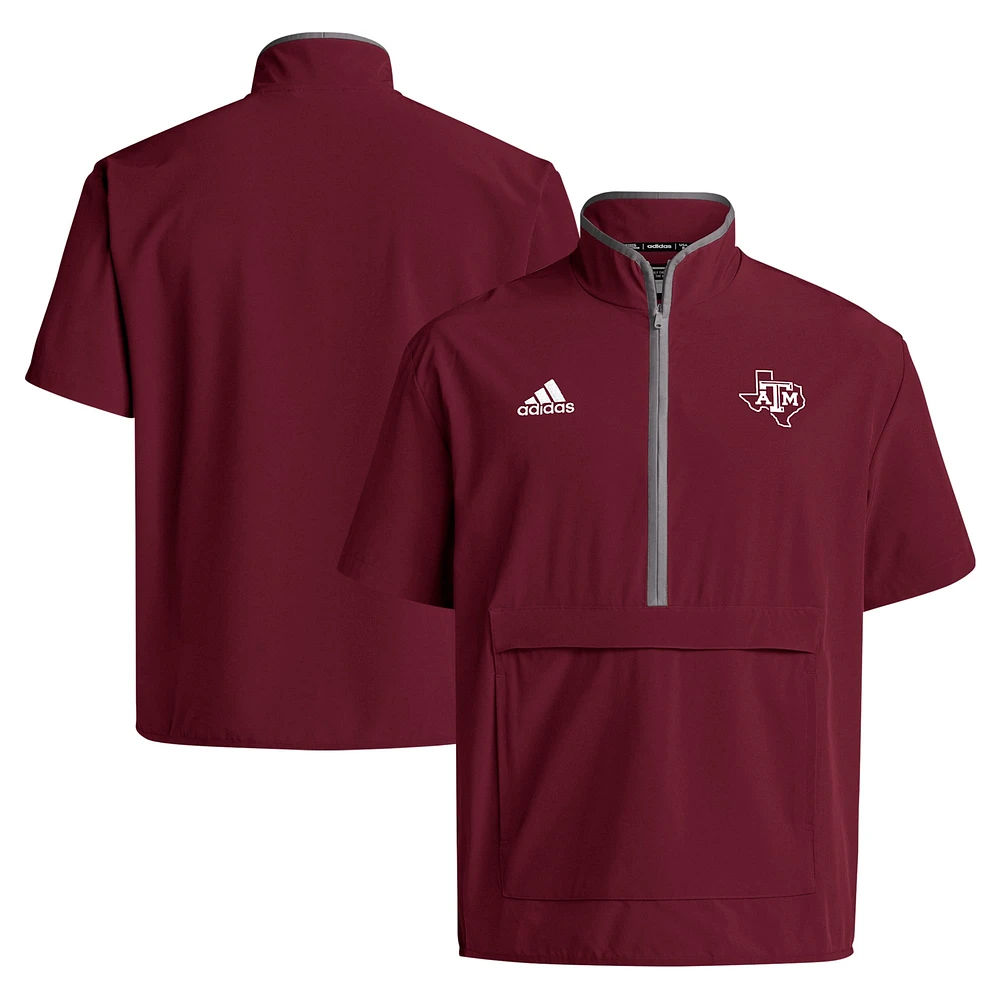 Men's adidas Maroon Texas A&M Aggies 2024 Coaches Sideline Half-Zip Short Sleeve Jacket