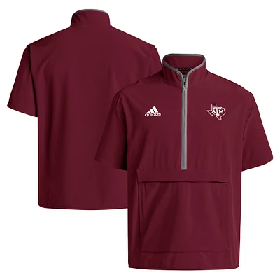 Veste à manches courtes et demi-zip adidas Maroon Texas A&M Aggies Coaches Sideline pour hommes