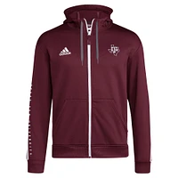 Sweat à capuche zippé adidas Maroon Texas A&M Aggies 2024 Sideline Travel pour homme