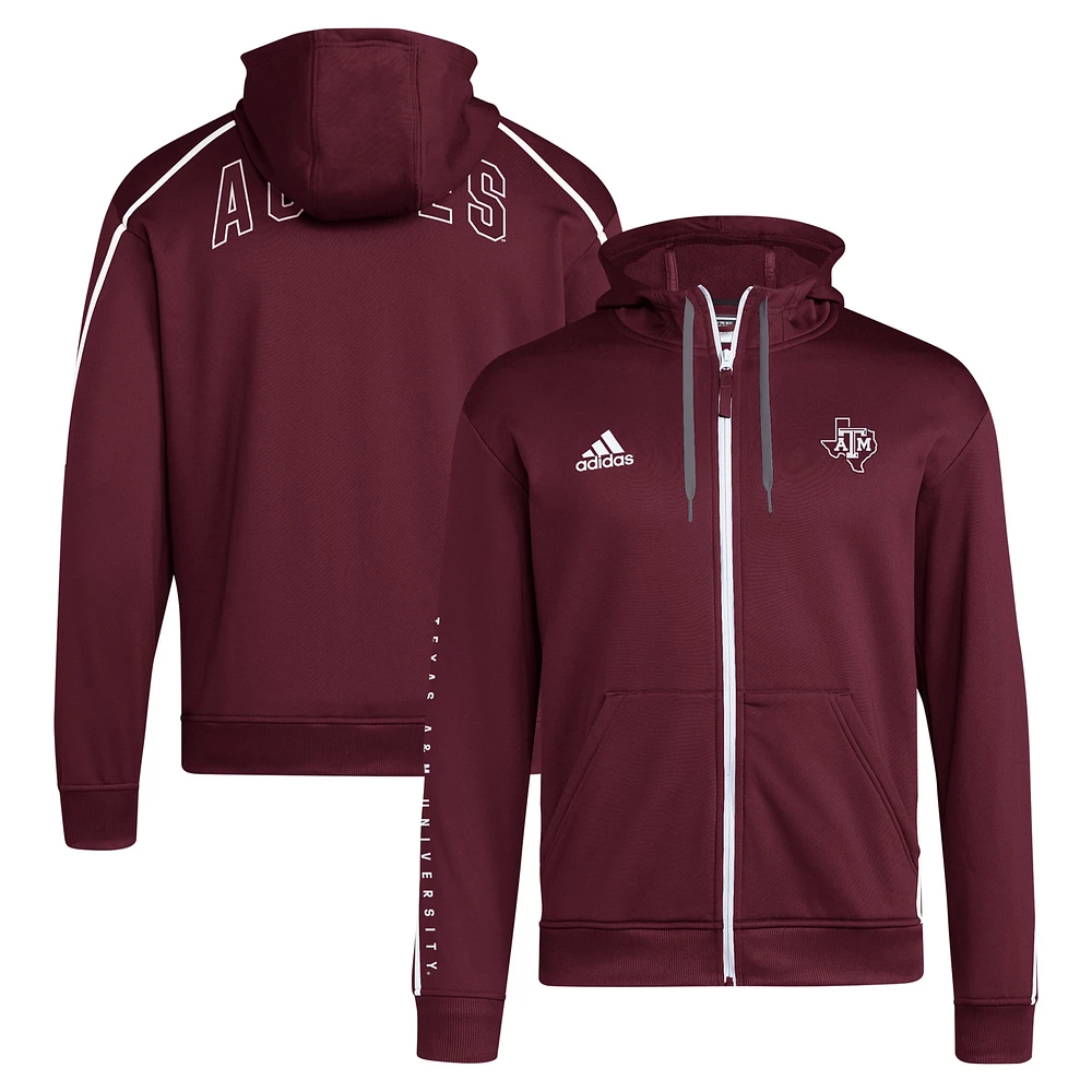 Sweat à capuche zippé adidas Maroon Texas A&M Aggies 2024 Sideline Travel pour homme