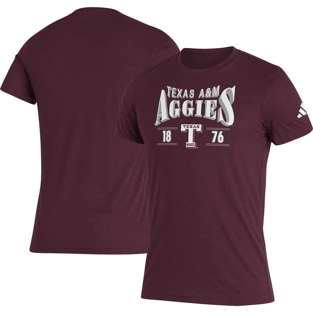 T-shirt à trois mélanges adidas Texas A&M Aggies le long de l'ombre pour homme