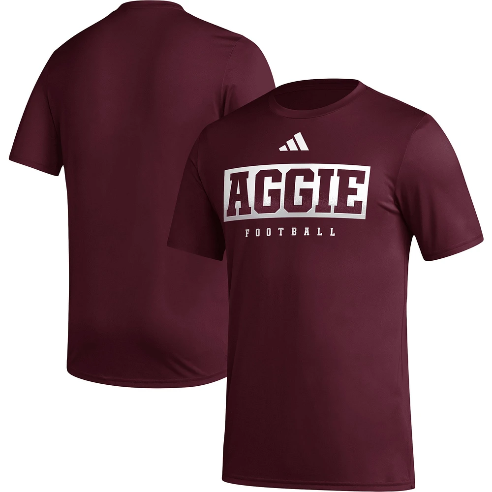 T-shirt d'avant-match adidas Maroon Texas A&M Aggies Football Practice AEROREADY pour hommes