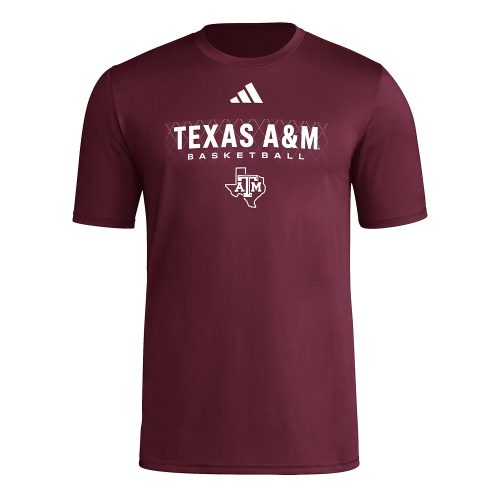 T-shirt adidas marron Texas A&M Aggies Locker On-Court The Fade Pregame AEROREADY pour homme