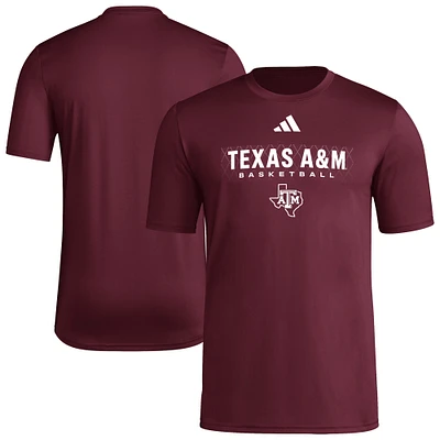 T-shirt adidas marron Texas A&M Aggies Locker On-Court The Fade Pregame AEROREADY pour homme