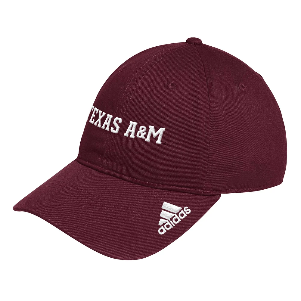 Casquette ajustable et ample avec mot-symbole pour hommes adidas Maroon Texas A&M Aggies