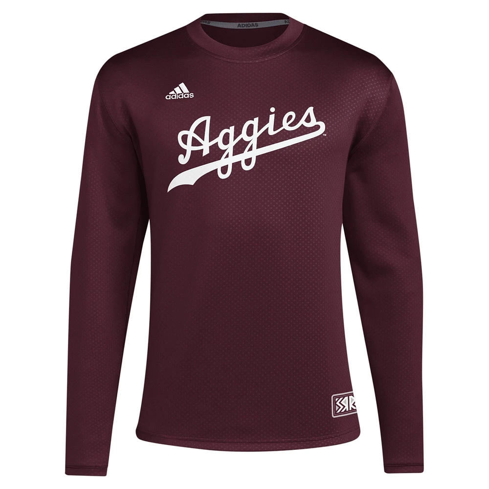 Sweat-shirt à enfiler adidas Maroon Texas A&M Aggies Reverse Retro Baseball Script pour hommes