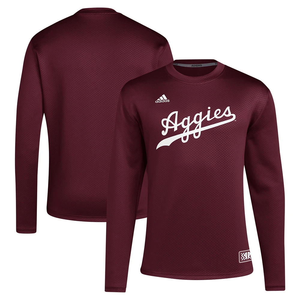 Sweat-shirt à enfiler adidas Maroon Texas A&M Aggies Reverse Retro Baseball Script pour hommes