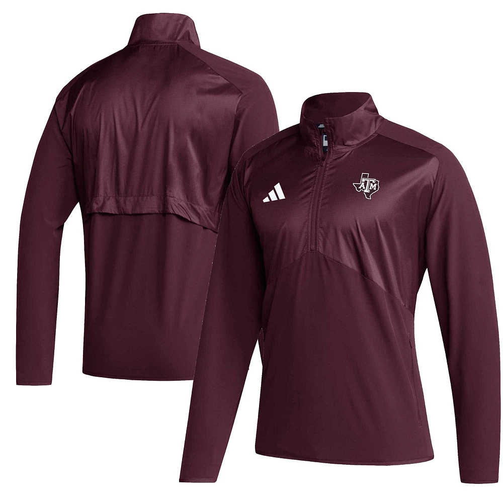 Veste pour homme adidas Maroon Texas A&M Aggies Sideline AEROREADY Raglan Sleeve Quarter-Zip