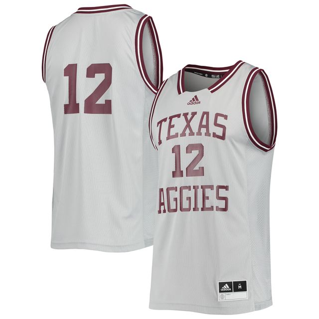 Maillot rétro inversé Texas A&M Aggies #12 adidas pour hommes, gris