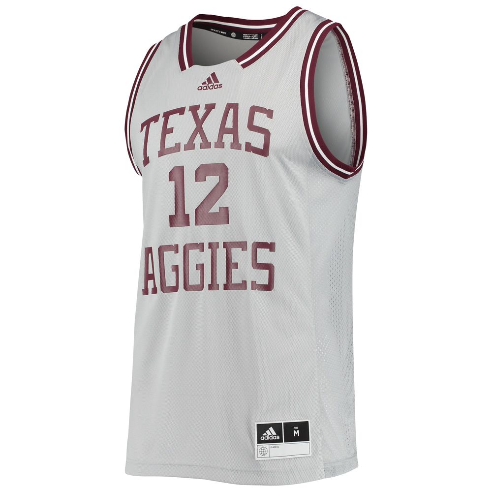 Men's adidas #12 Gray Texas A&M Aggies Reverse Retro Jersey