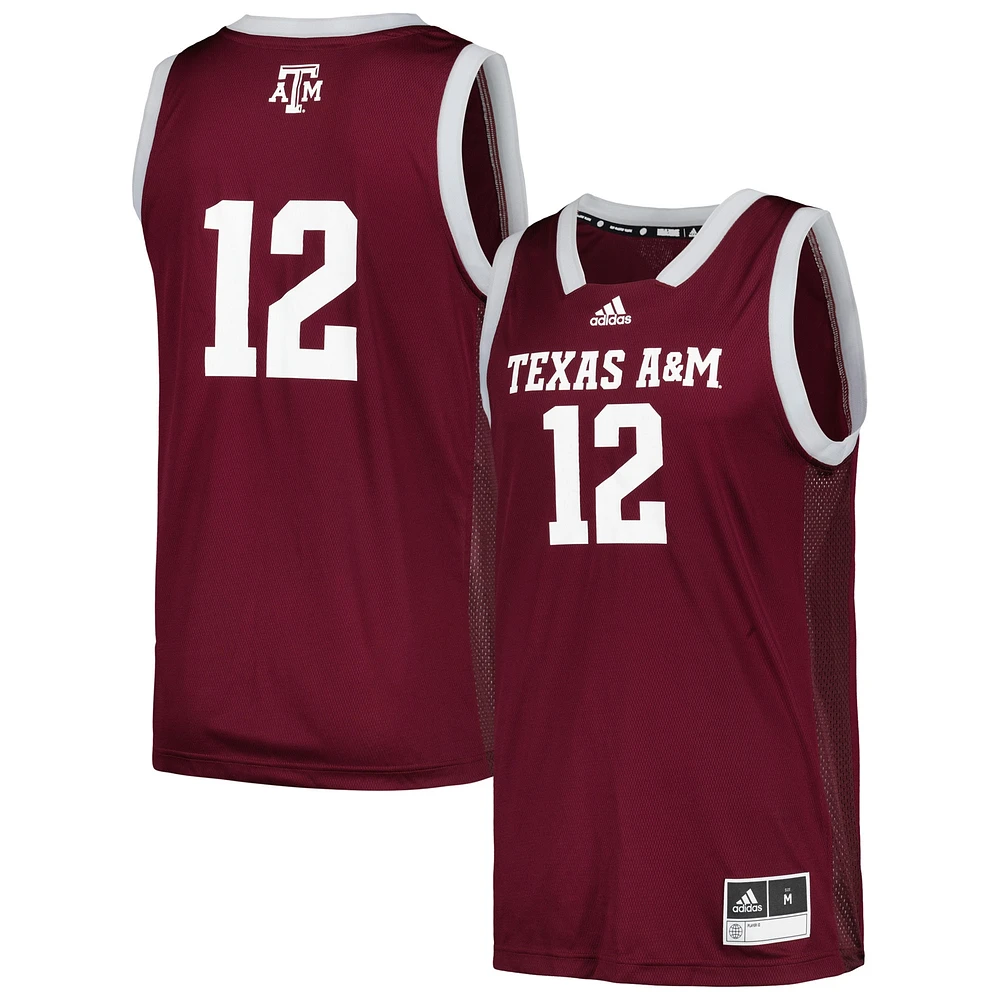 Maillot adidas #12 Maroon Texas A&M Aggies Team Swingman pour hommes