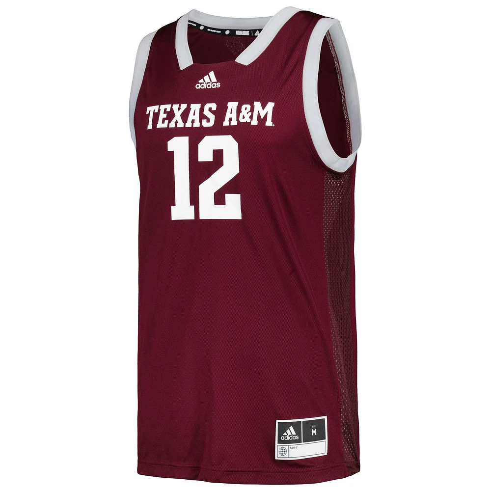 Maillot adidas #12 Maroon Texas A&M Aggies Team Swingman pour hommes