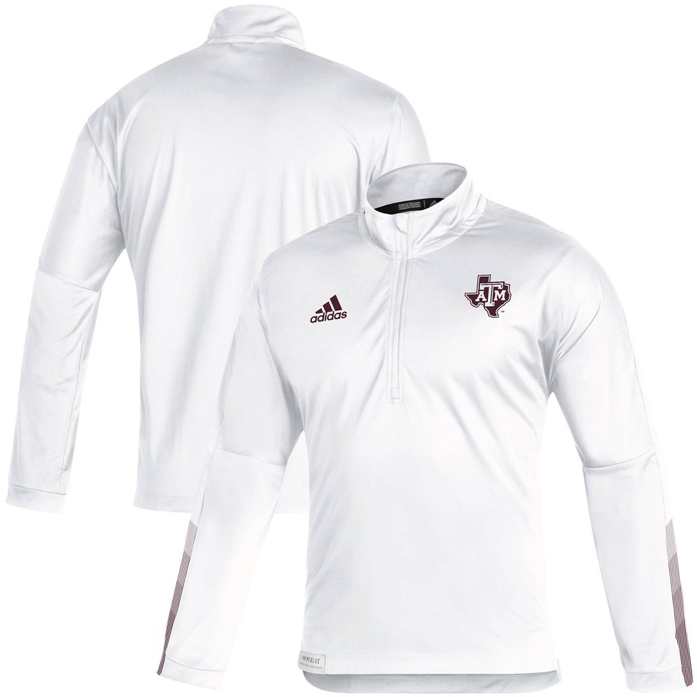 Men's adidas White Texas A&M Aggies 2021 Sideline Primeblue Quarter-Zip Jacket