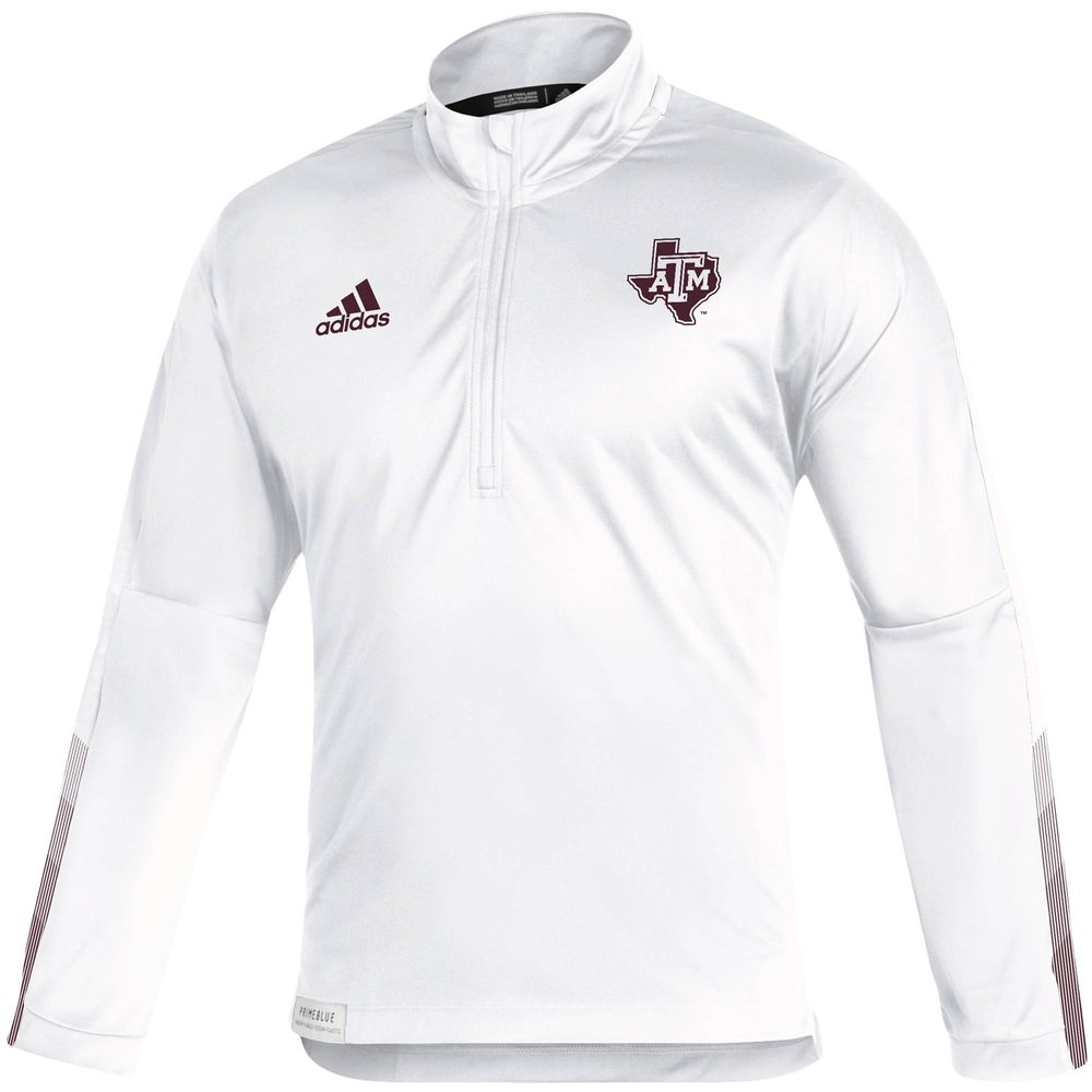 Men's adidas White Texas A&M Aggies 2021 Sideline Primeblue Quarter-Zip Jacket