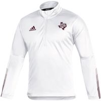 Men's adidas White Texas A&M Aggies 2021 Sideline Primeblue Quarter-Zip Jacket