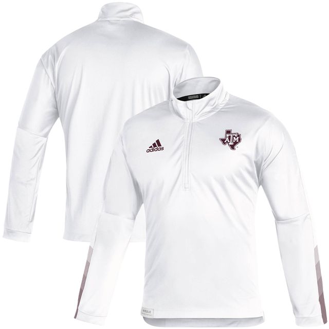 Veste adidas Texas A&M Aggies 2021 Sideline Primeblue pour homme blanche à quart de zip