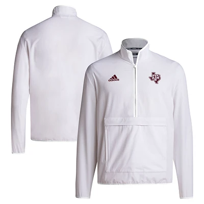 Veste à demi-zip adidas Texas A&M Aggies Coaches Sideline pour hommes, blanche