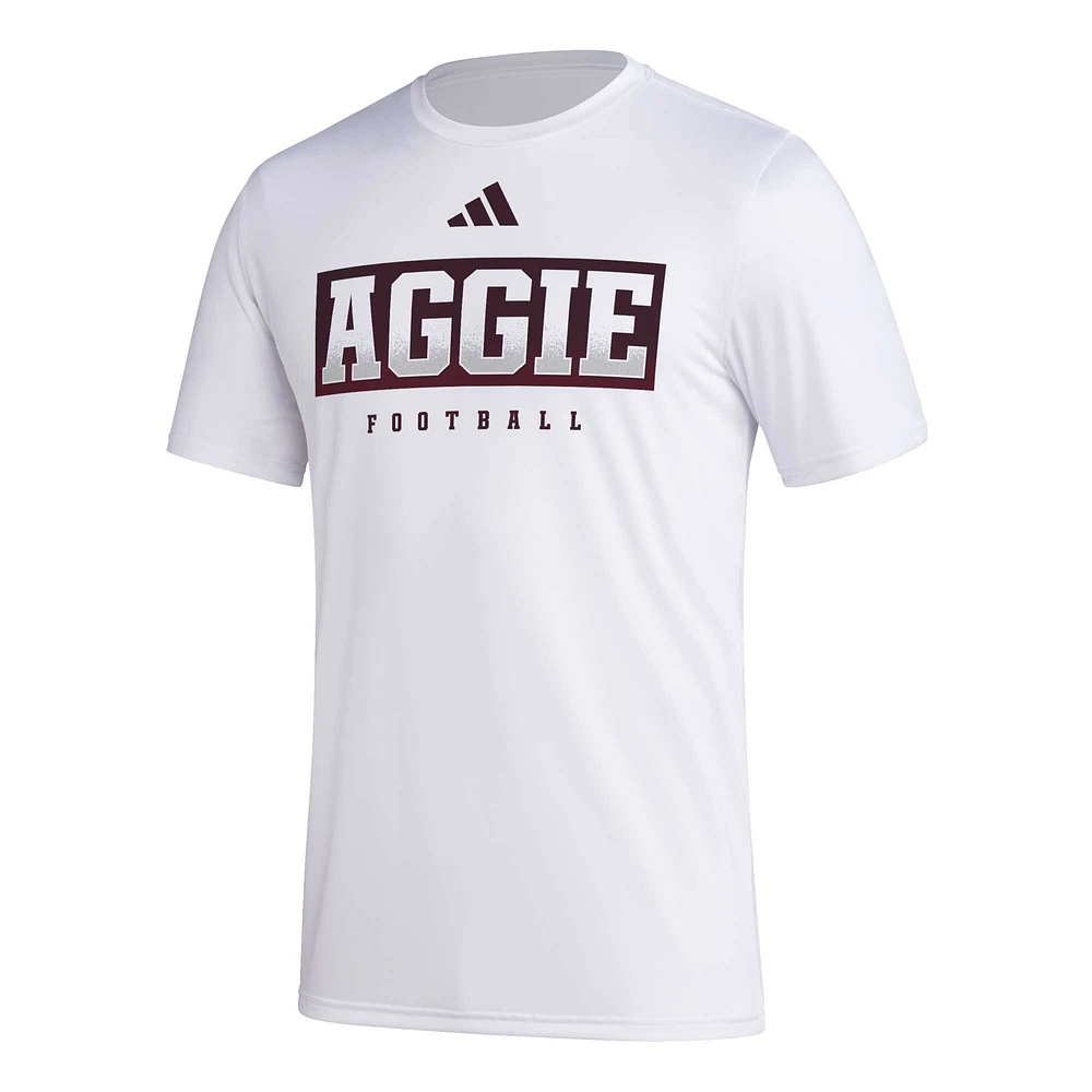 T-shirt d'avant-match adidas Texas A&M Aggies Football Practice AEROREADY pour homme blanc