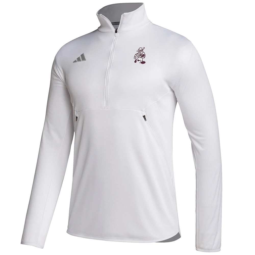 Pull zippé en tricot blanc adidas Texas A&M Aggies Ol' Sarge Sideline pour homme