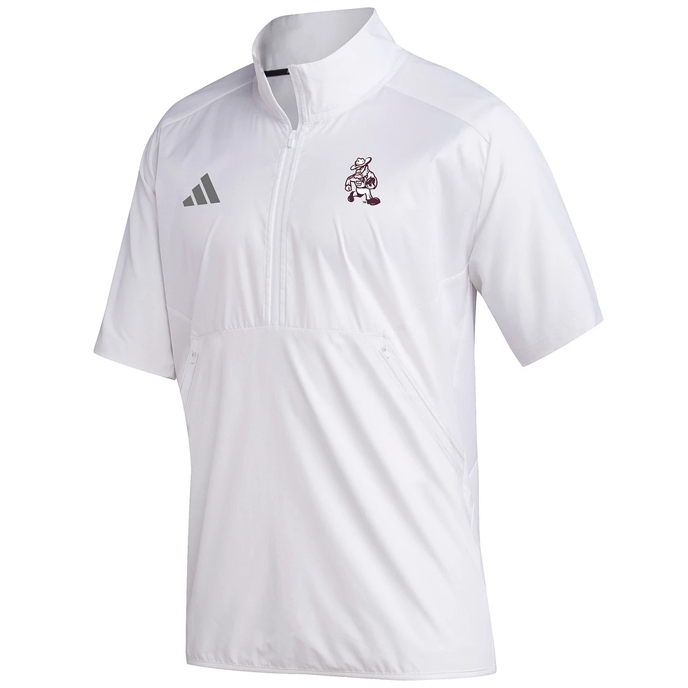 Men's adidas  White Texas A&M Aggies Ol' Sarge Sideline Short Sleeve Quarter-Zip Pullover Top