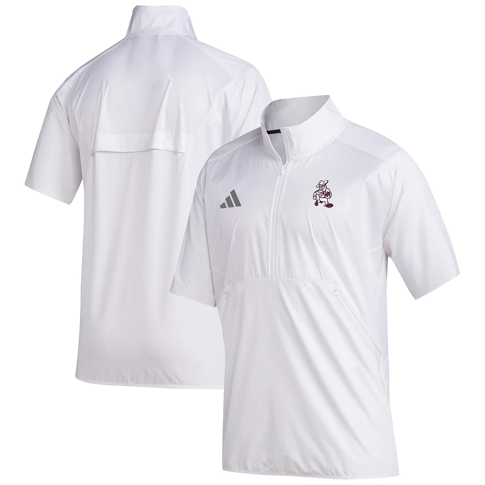 Pull zippé à manches courtes et quart de tour blanc adidas Texas A&M Aggies Ol' Sarge Sideline pour homme