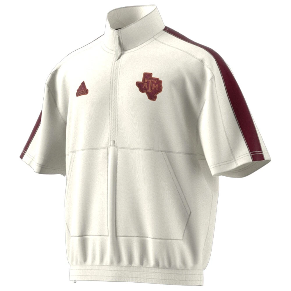 Veste à manches courtes et demi-zip adidas Texas A&M Aggies Strategy Pullover blanche pour hommes