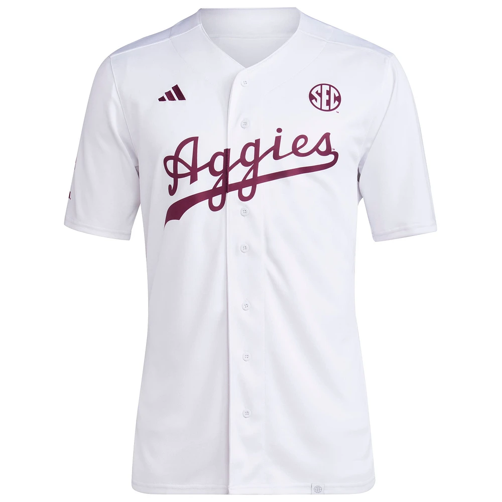 Maillot de baseball l'équipe Texas A&M Aggies adidas blanc pour hommes