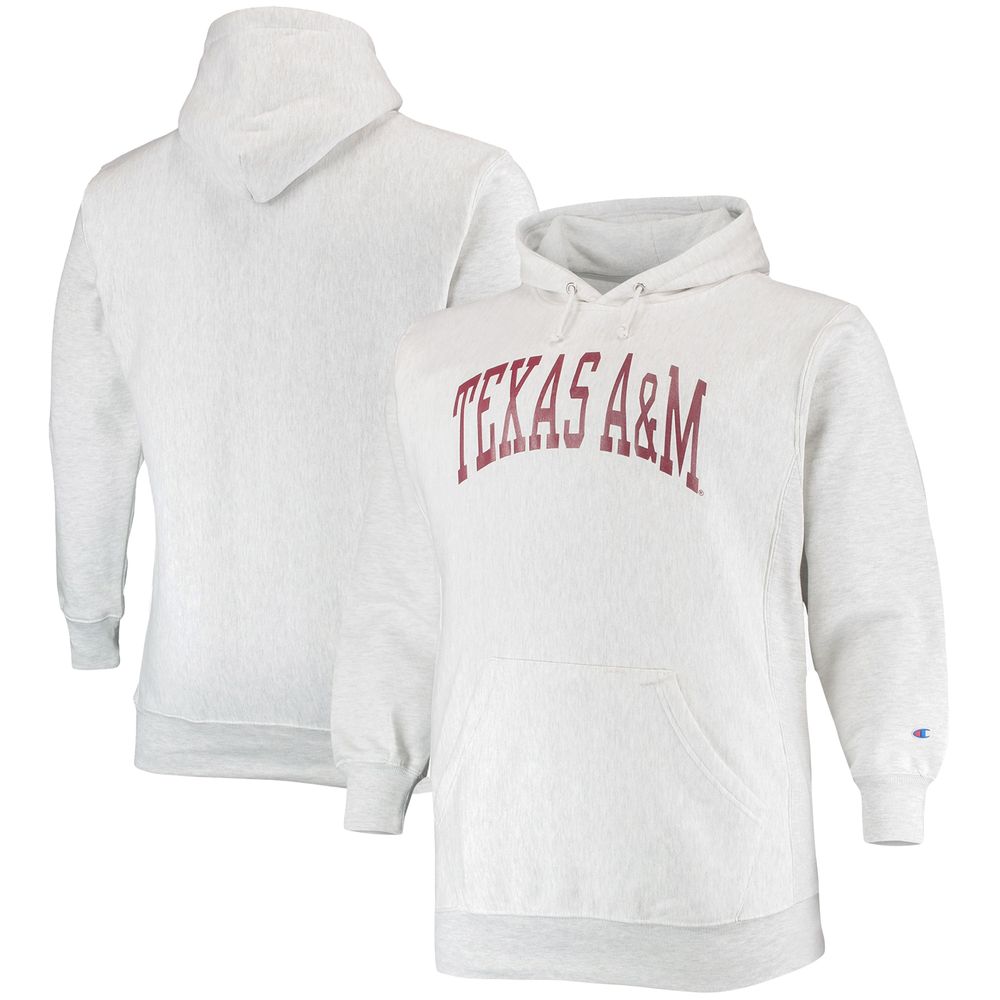 Men's Champion Heathered Gray Texas A&M Aggies Big & Tall Reverse Weave Fleece Pullover Hoodie Sweatshirt