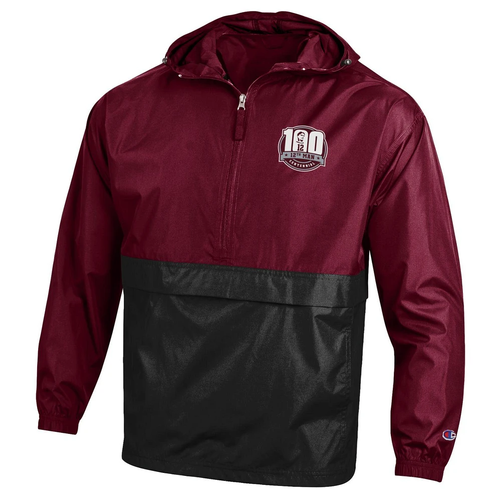 Men's Champion Maroon Texas A&M Aggies 12th Man Centennial Blocked Packable Half-Zip Pullover Jacket