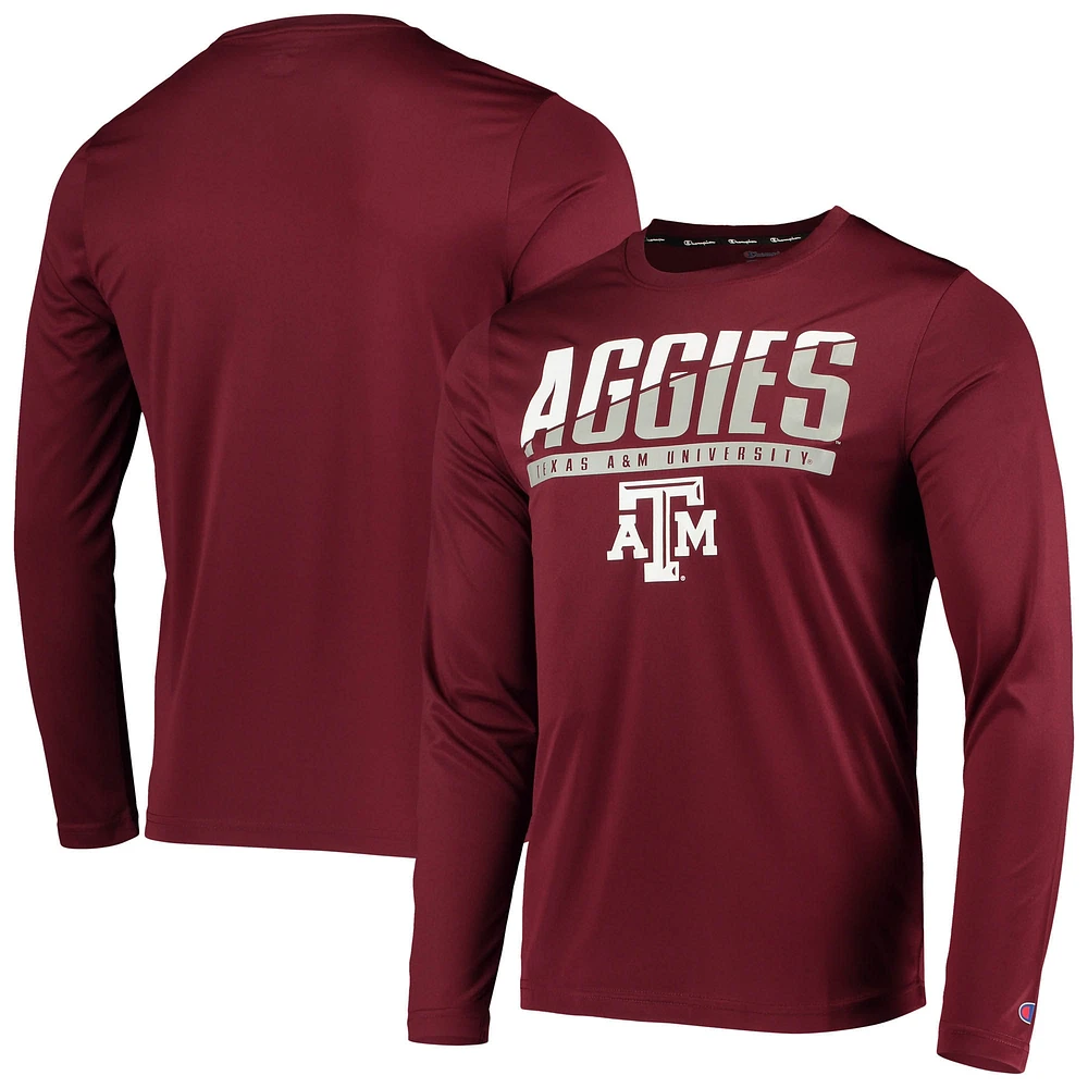 T-shirt à manches longues pour homme Champion Maroon Texas A&M Aggies Wordmark Slash