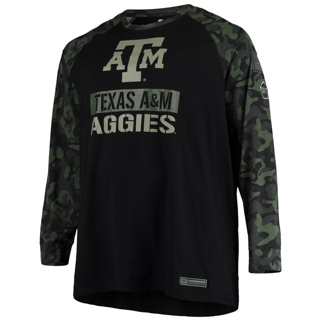 Colosseum pour homme noir/camouflage Texas A&M Aggies OHT Military Appreciation Big & Tall Raglan T-shirt à manches longues