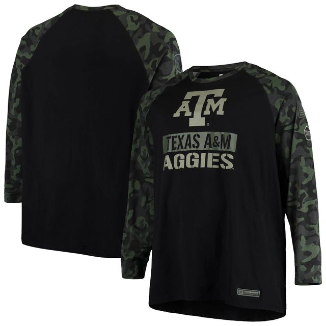 Colosseum pour homme noir/camouflage Texas A&M Aggies OHT Military Appreciation Big & Tall Raglan T-shirt à manches longues