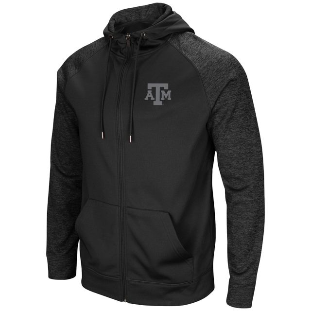 Colosseum Black Texas A&M Aggies Blackout 3.0 Tonal Raglan Full-Zip Hoodie pour hommes