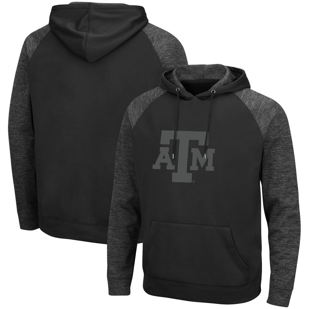 Men's Colosseum Black Texas A&M Aggies Blackout 3.0 Tonal Raglan Pullover Hoodie