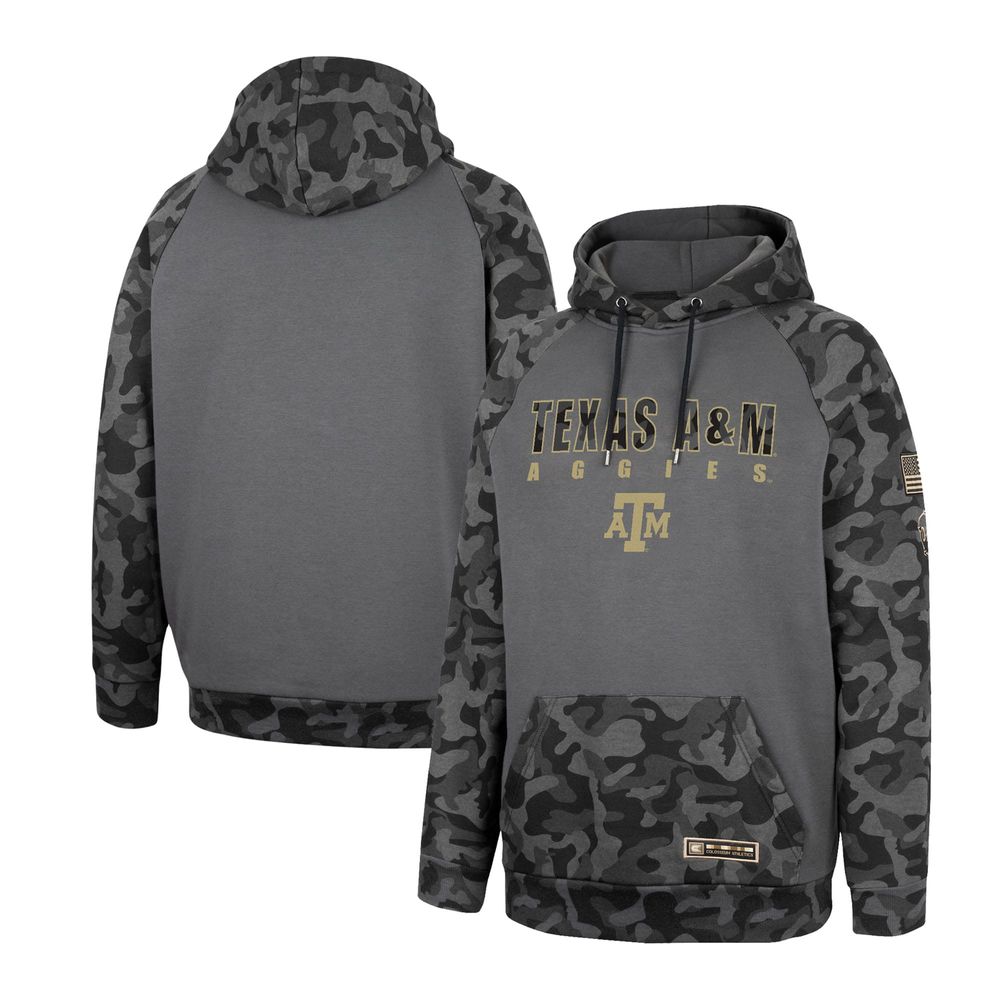 Men's Colosseum Charcoal Texas A&M Aggies OHT Military Appreciation Camo Stack Raglan Pullover Hoodie