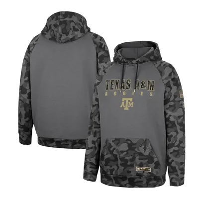 Texas A&M Aggies Colosseum OHT Military Appreciation Camo Stack Raglan Pullover Hoodie - Charcoal