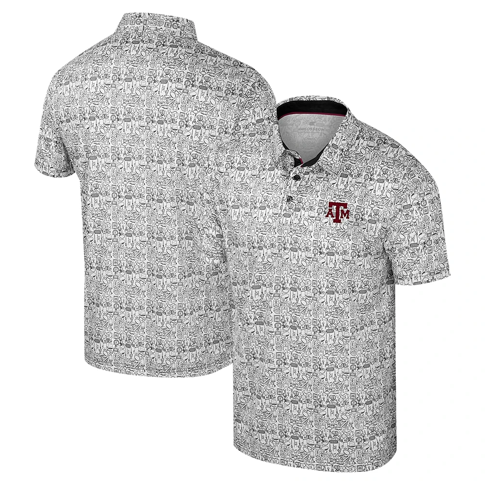 Men's Colosseum Gray Texas A&M Aggies It's Time! Allover Print Polo
