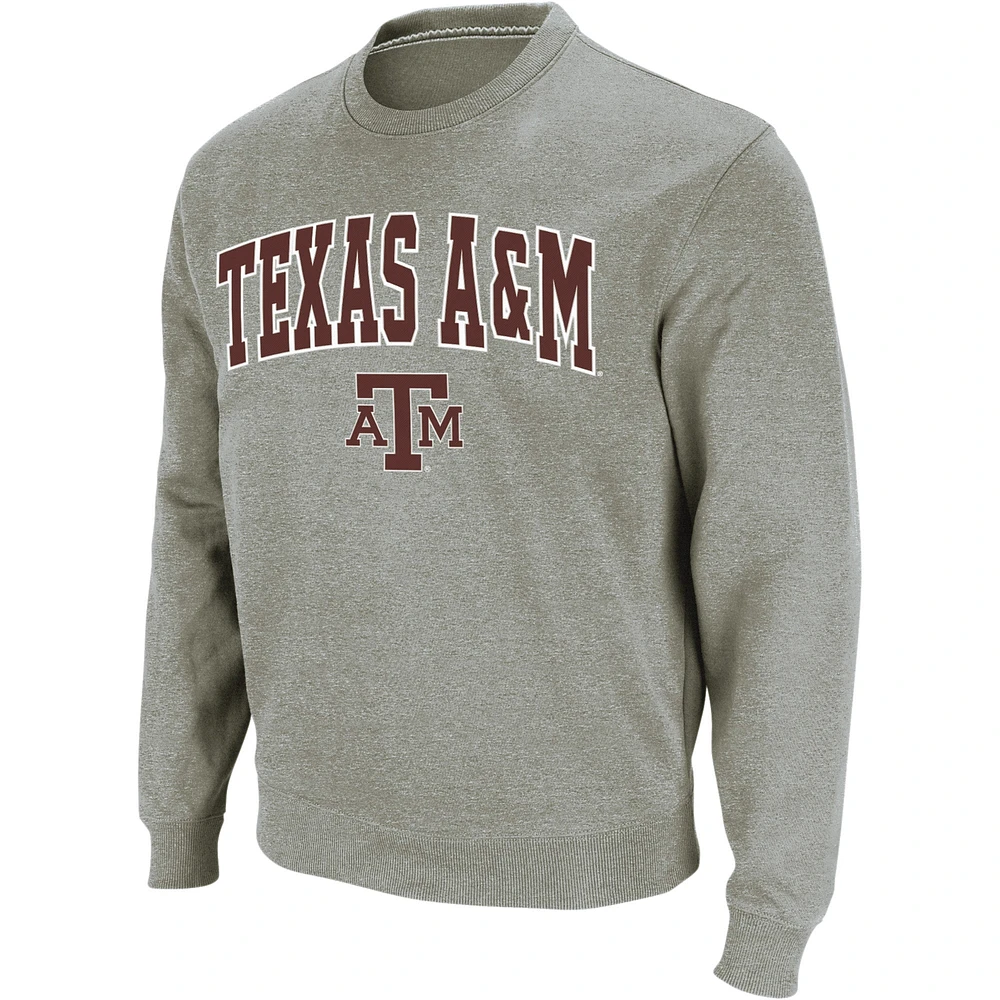 Men's Colosseum Heather Gray Texas A&M Aggies Arch & Logo Crew Neck Sweatshirt