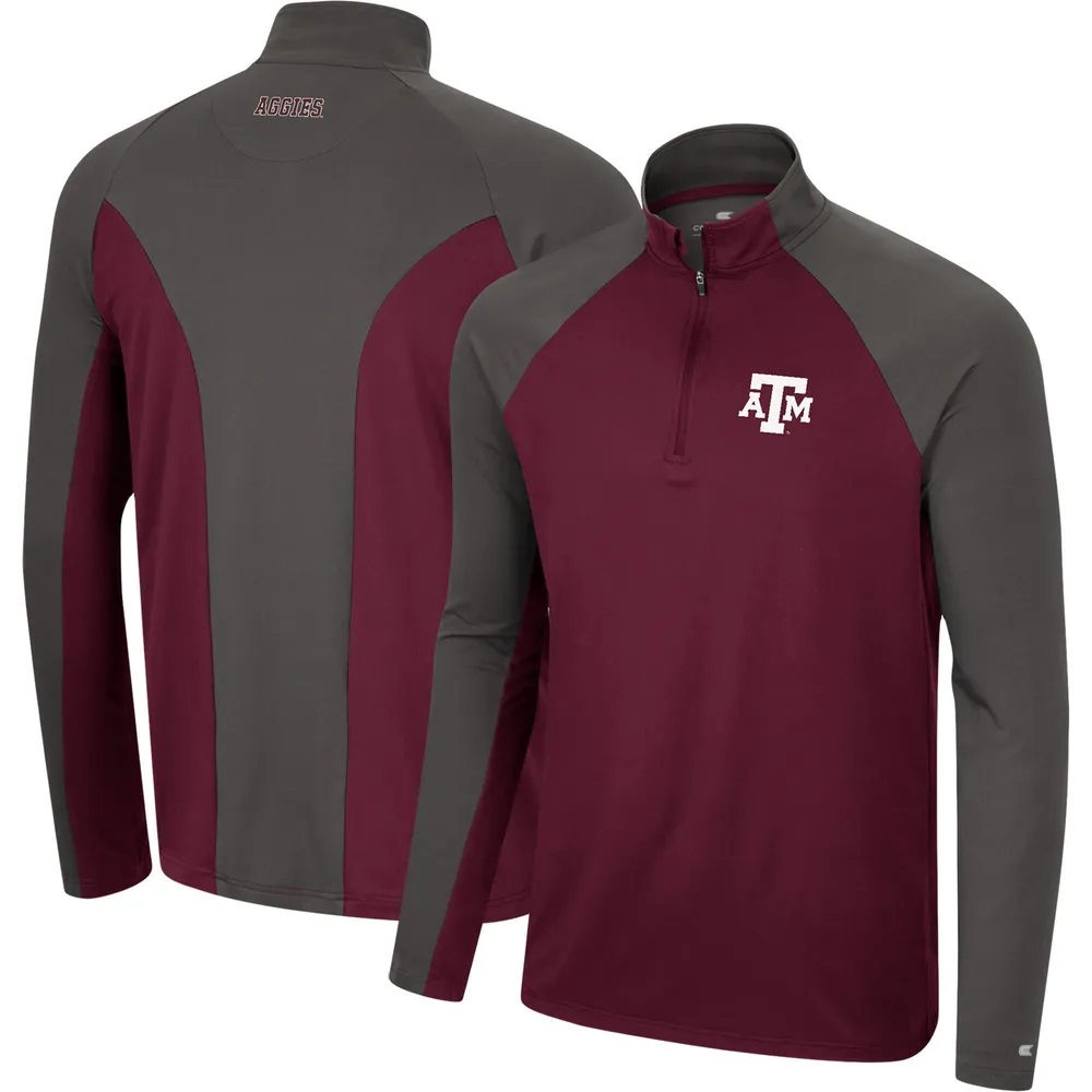 Homme Colosseum Bordeaux/Charcoal Texas A&M Aggies Two Yutes Raglan Quarter-Zip Windshirt