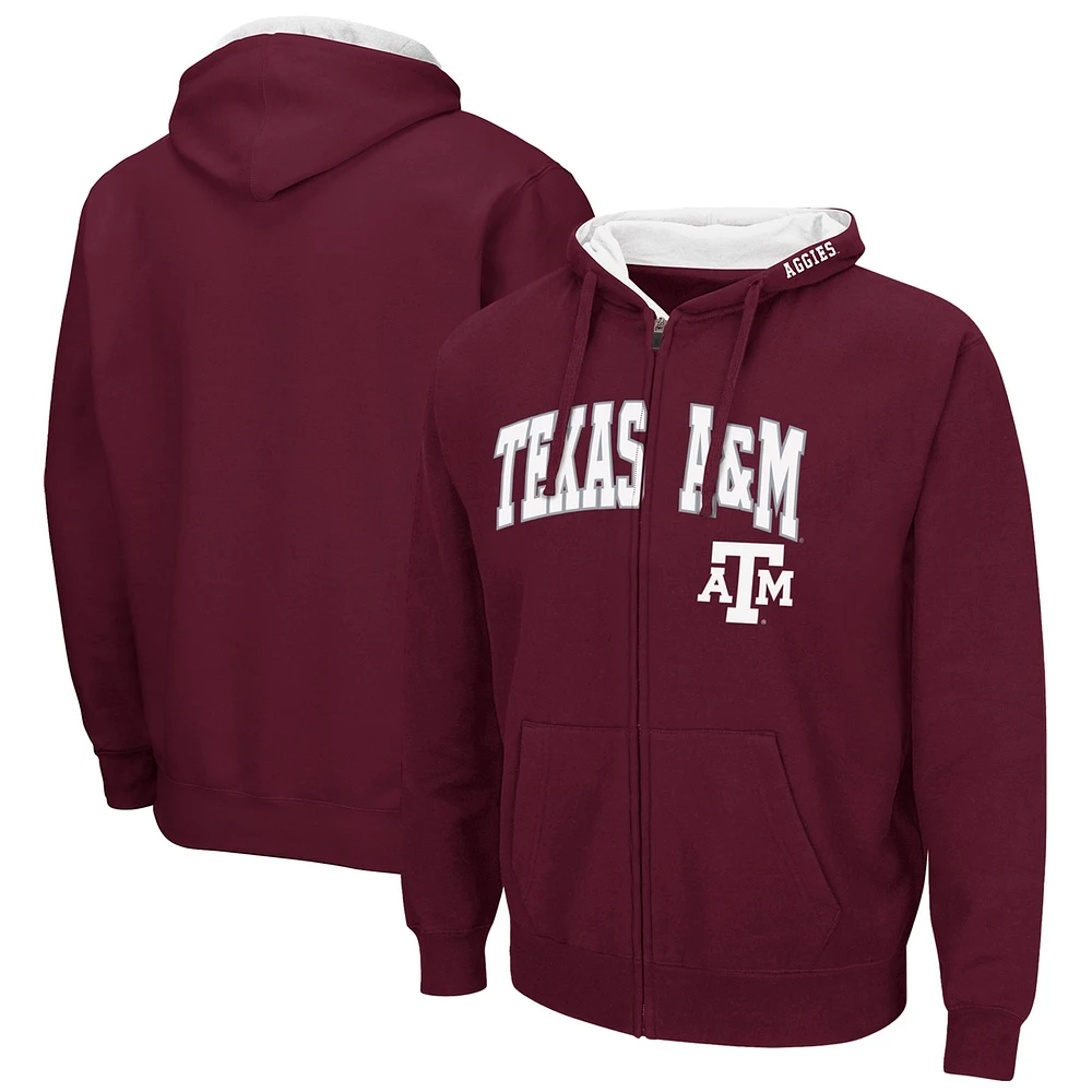 Sweat à capuche entièrement zippé Colosseum Texas A&M Aggies Arch & Logo 3.0 pour homme