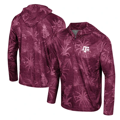 Haut à capuche léger imprimé Colosseum Maroon Texas A&M Aggies Palms avec fermeture éclair sur un quart pour homme