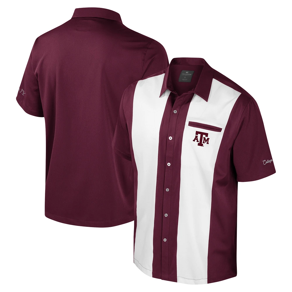 Chemise boutonnée de bowling Texas A&M Aggies Strike pour homme, couleur marron Colosseum