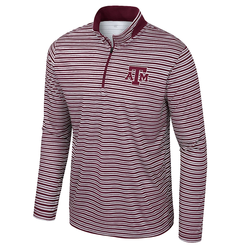 Haut rayé à glissière quart de tour pour homme Colosseum Maroon Texas A&M Aggies