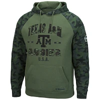 Men's Colosseum Olive/Camo Texas A&M Aggies OHT Military Appreciation Raglan Pullover Hoodie