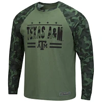 Men's Colosseum Olive/Camo Texas A&M Aggies OHT Military Appreciation Slim-Fit Raglan Long Sleeve T-Shirt