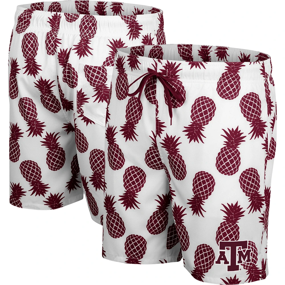 Short de bain pour homme Colosseum blanc/marron Texas A&M Aggies Ananas